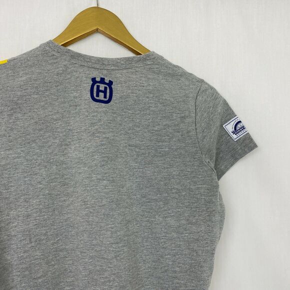 Husqvarna T-Shirt Girls Large Motorcycle Moto Short Sleeve Gray Stripe Top New - Picture 3 of 9